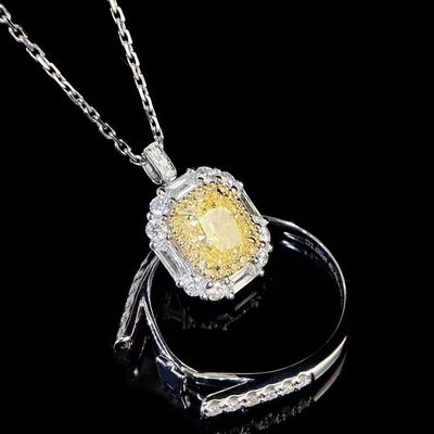 Pago inicial 18K Diamante de laboratorio Anillo y Diamante Amarillo Anillo y colgante de doble uso